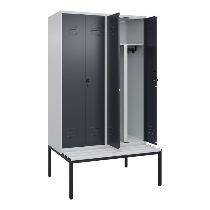 C+P PSA Doppel-Spind Classic PLUS, Bank, 4 Abteile, 2120x1200x815mm, 7035/7016 Verschluss Sicherheits-Drehriegel Sitzbanktyp untergebaut Material Sitzfläche Kunststoff