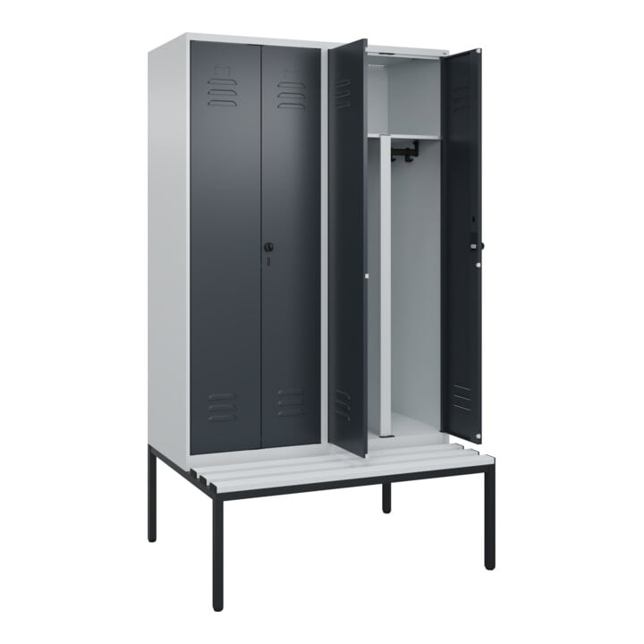 C+P PSA Doppel-Spind Classic PLUS, Bank, 4 Abteile, 2120x1200x815mm, 7035/7016 Verschluss Sicherheits-Drehriegel Sitzbanktyp untergebaut Material Sitzfläche Kunststoff