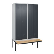 C+P PSA Doppel-Spind Classic PLUS, Bank, 4 Abteile, 2120x1200x815mm, 7035/7016 Verschluss Zylinderschloss Sitzbanktyp auskragend Material Sitzfläche Buche-Hartholz