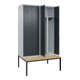 C+P PSA Doppel-Spind Classic PLUS, Bank, 4 Abteile, 2120x1200x815mm, 7035/7016 Verschluss Zylinderschloss Sitzbanktyp untergebaut Material Sitzfläche Buche-Hartholz