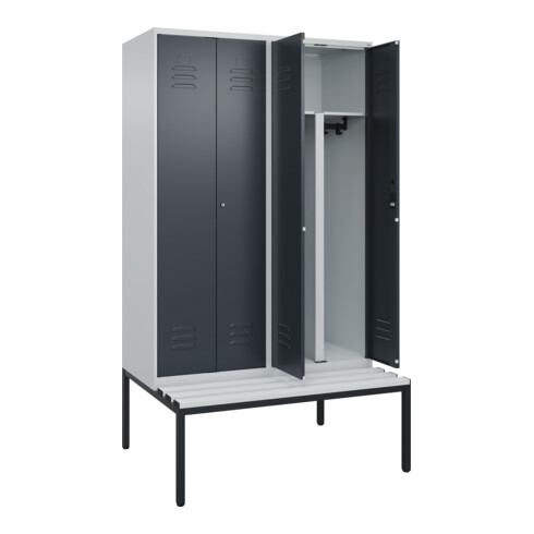 C+P PSA Doppel-Spind Classic PLUS, Bank, 4 Abteile, 2120x1200x815mm, 7035/7016 Verschluss Zylinderschloss Sitzbanktyp untergebaut Material Sitzfläche Kunststoff