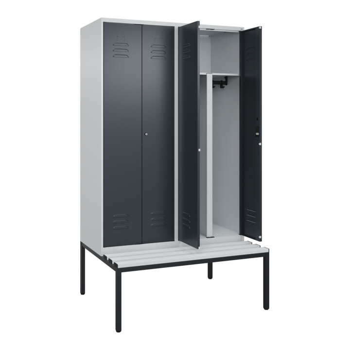 C+P PSA Doppel-Spind Classic PLUS, Bank, 4 Abteile, 2120x1200x815mm, 7035/7016 Verschluss Zylinderschloss Sitzbanktyp untergebaut Material Sitzfläche Kunststoff