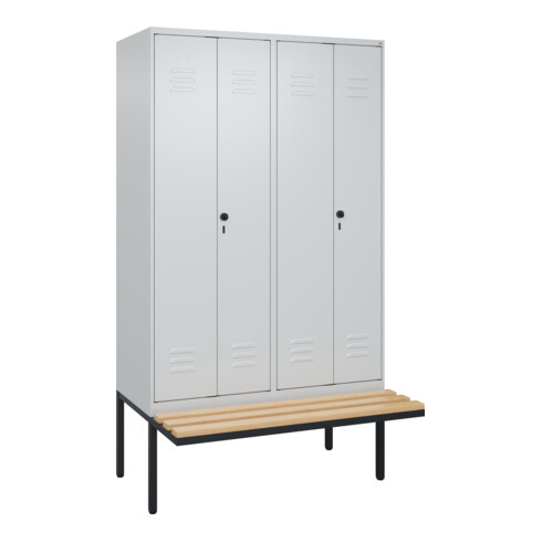C+P PSA Doppel-Spind Classic PLUS, Bank, 4 Abteile, 2120x1200x815mm, 7035/7035 Verschluss Sicherheits-Drehriegel Sitzbanktyp auskragend Material Sitzfläche Buche-Hartholz