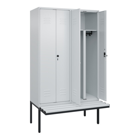 C+P PSA Doppel-Spind Classic PLUS, Bank, 4 Abteile, 2120x1200x815mm, 7035/7035 Verschluss Sicherheits-Drehriegel Sitzbanktyp auskragend Material Sitzfläche Kunststoff