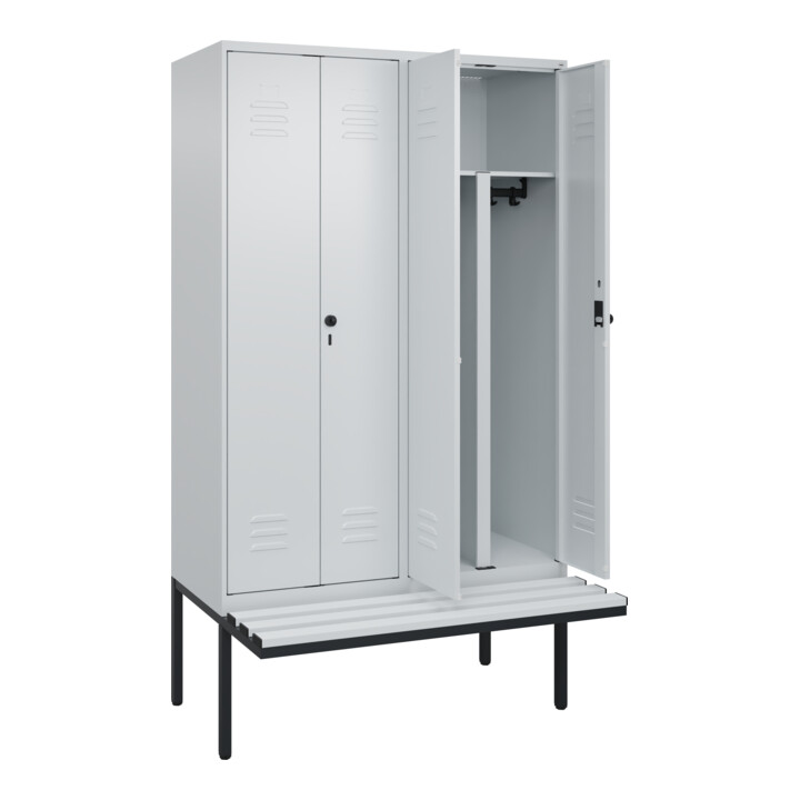 C+P PSA Doppel-Spind Classic PLUS, Bank, 4 Abteile, 2120x1200x815mm, 7035/7035 Verschluss Sicherheits-Drehriegel Sitzbanktyp auskragend Material Sitzfläche Kunststoff