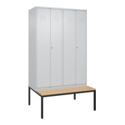 C+P PSA Doppel-Spind Classic PLUS, Bank, 4 Abteile, 2120x1200x815mm, 7035/7035 Verschluss Zylinderschloss Sitzbanktyp untergebaut Material Sitzfläche Buche-Hartholz