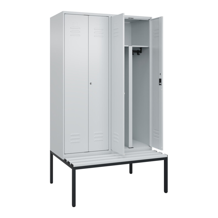 C+P PSA Doppel-Spind Classic PLUS, Bank, 4 Abteile, 2120x1200x815mm, 7035/7035 Verschluss Zylinderschloss Sitzbanktyp untergebaut Material Sitzfläche Kunststoff