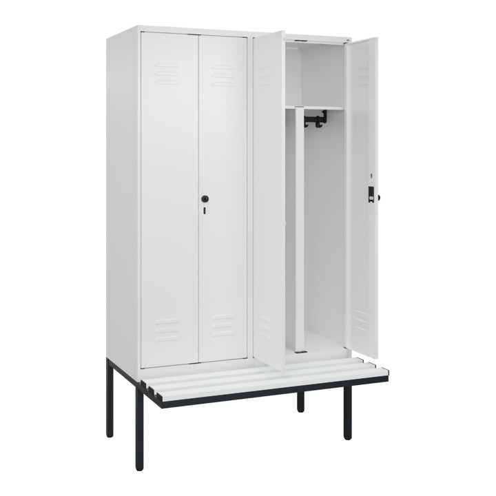 C+P PSA Doppel-Spind Classic PLUS, Bank, 4 Abteile, 2120x1200x815mm, 9016/9016 Verschluss Sicherheits-Drehriegel Sitzbanktyp auskragend Material Sitzfläche Kunststoff