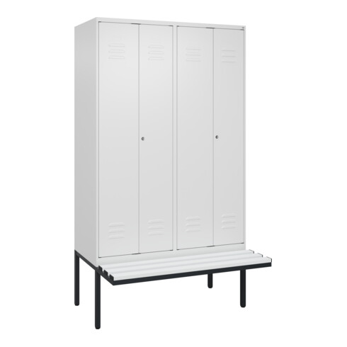 C+P PSA Doppel-Spind Classic PLUS, Bank, 4 Abteile, 2120x1200x815mm, 9016/9016 Verschluss Zylinderschloss Sitzbanktyp auskragend Material Sitzfläche Kunststoff