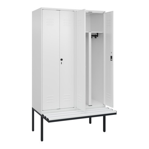 C+P PSA Doppel-Spind Classic PLUS, Bank, 4 Abteile, 2120x1200x815mm, 9016/9016 Verschluss Zylinderschloss Sitzbanktyp auskragend Material Sitzfläche Kunststoff
