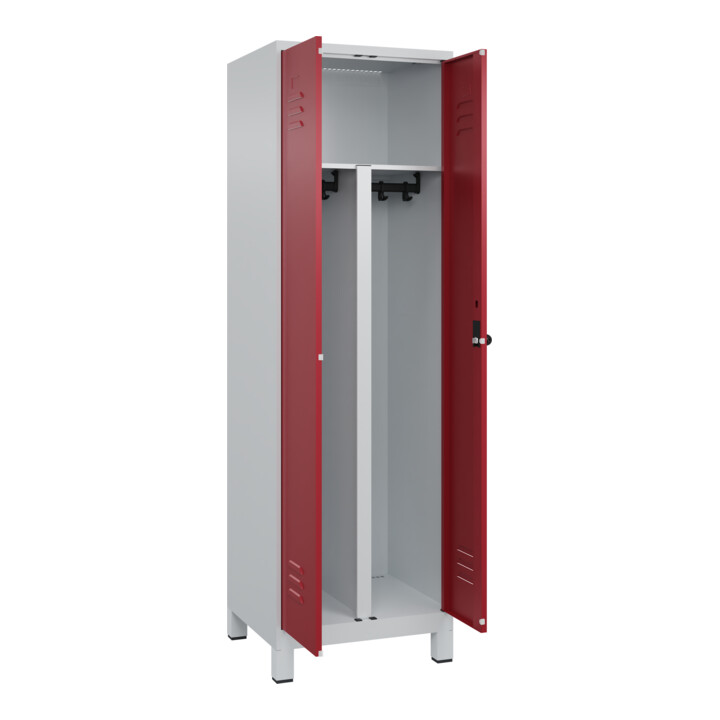 C+P PSA Doppel-Spind Classic PLUS, Füße, 2 Abteile, 1950x600x500mm, 7035/3003 Verschluss Sicherheits-Drehriegel