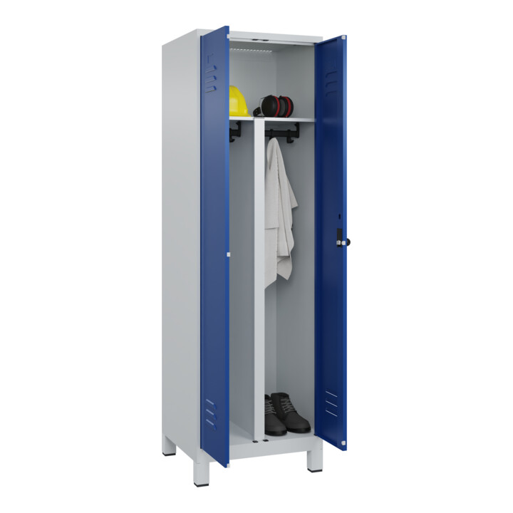 C+P PSA Doppel-Spind Classic PLUS, Füße, 2 Abteile, 1950x600x500mm, 7035/5010 Verschluss Sicherheits-Drehriegel