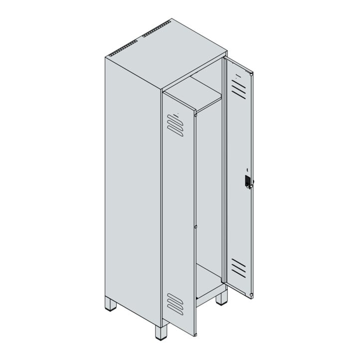 C+P PSA Doppel-Spind Classic PLUS, Füße, 2 Abteile, 1950x600x500mm, 7035/5010 Verschluss Sicherheits-Drehriegel