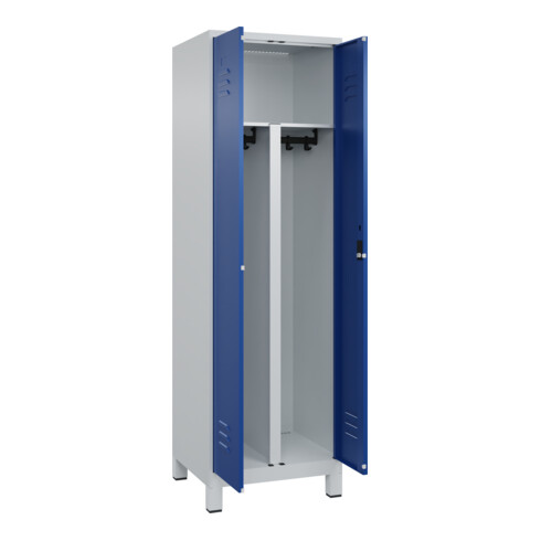 C+P PSA Doppel-Spind Classic PLUS, Füße, 2 Abteile, 1950x600x500mm, 7035/5010 Verschluss Zylinderschloss