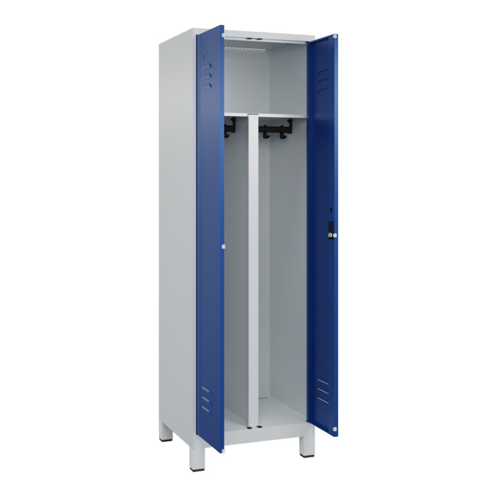 C+P PSA Doppel-Spind Classic PLUS, Füße, 2 Abteile, 1950x600x500mm, 7035/5010 Verschluss Zylinderschloss
