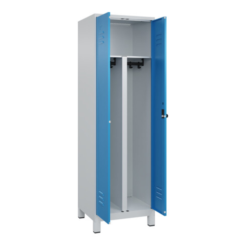 C+P PSA Doppel-Spind Classic PLUS, Füße, 2 Abteile, 1950x600x500mm, 7035/5012 Verschluss Sicherheits-Drehriegel