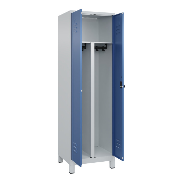 C+P PSA Doppel-Spind Classic PLUS, Füße, 2 Abteile, 1950x600x500mm, 7035/5023 Verschluss Sicherheits-Drehriegel