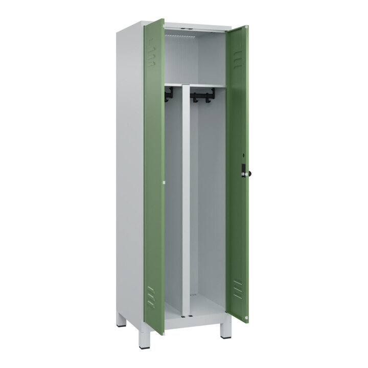 C+P PSA Doppel-Spind Classic PLUS, Füße, 2 Abteile, 1950x600x500mm, 7035/6011 Verschluss Sicherheits-Drehriegel