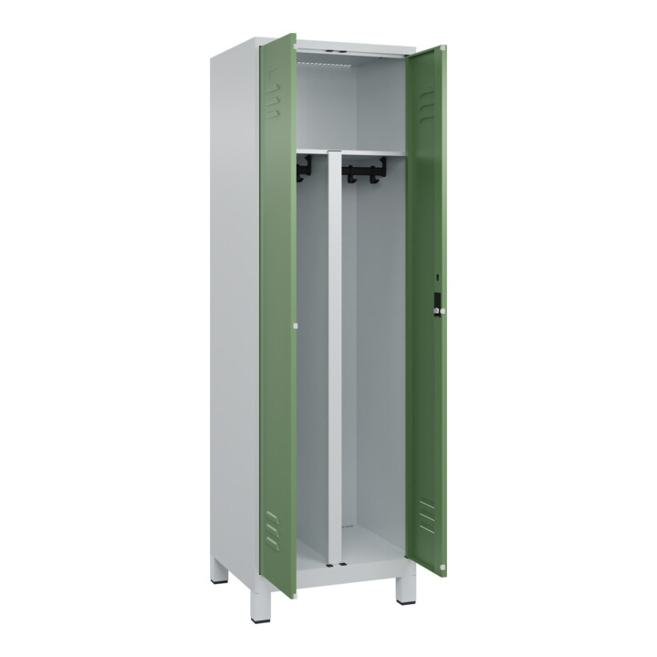 C+P PSA Doppel-Spind Classic PLUS, Füße, 2 Abteile, 1950x600x500mm, 7035/6011 Verschluss Zylinderschloss