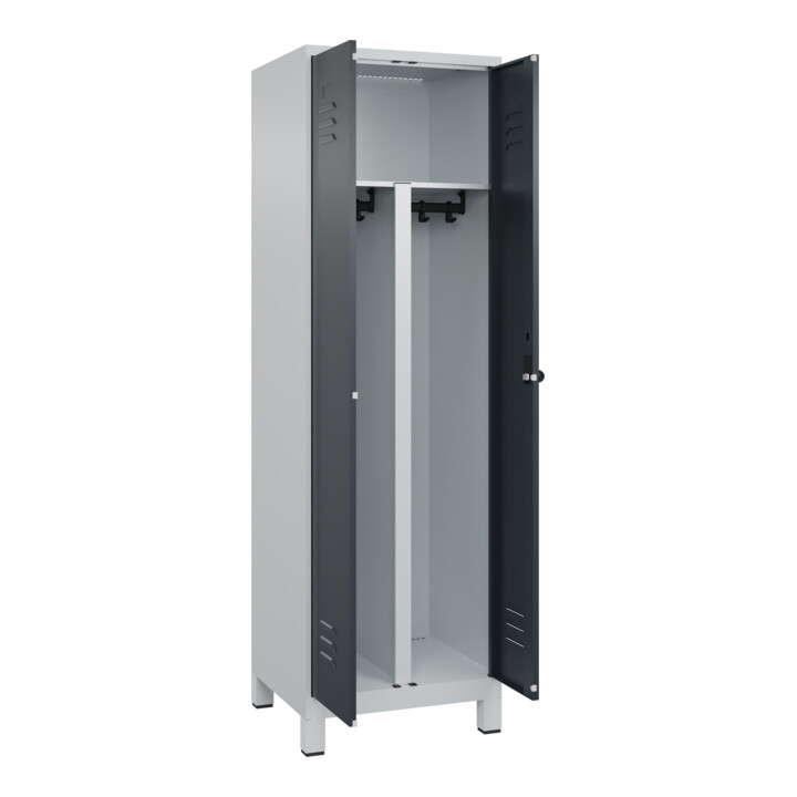 C+P PSA Doppel-Spind Classic PLUS, Füße, 2 Abteile, 1950x600x500mm, 7035/7016 Verschluss Sicherheits-Drehriegel