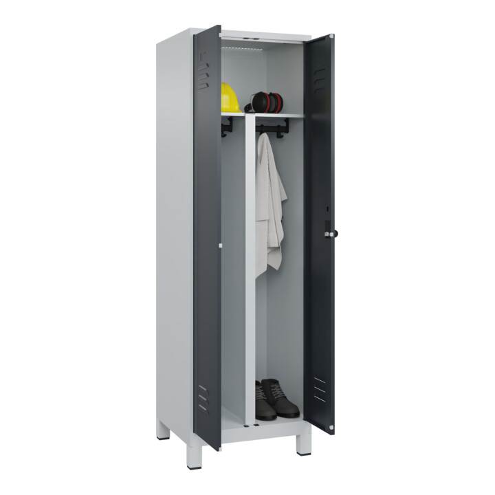 C+P PSA Doppel-Spind Classic PLUS, Füße, 2 Abteile, 1950x600x500mm, 7035/7016 Verschluss Sicherheits-Drehriegel
