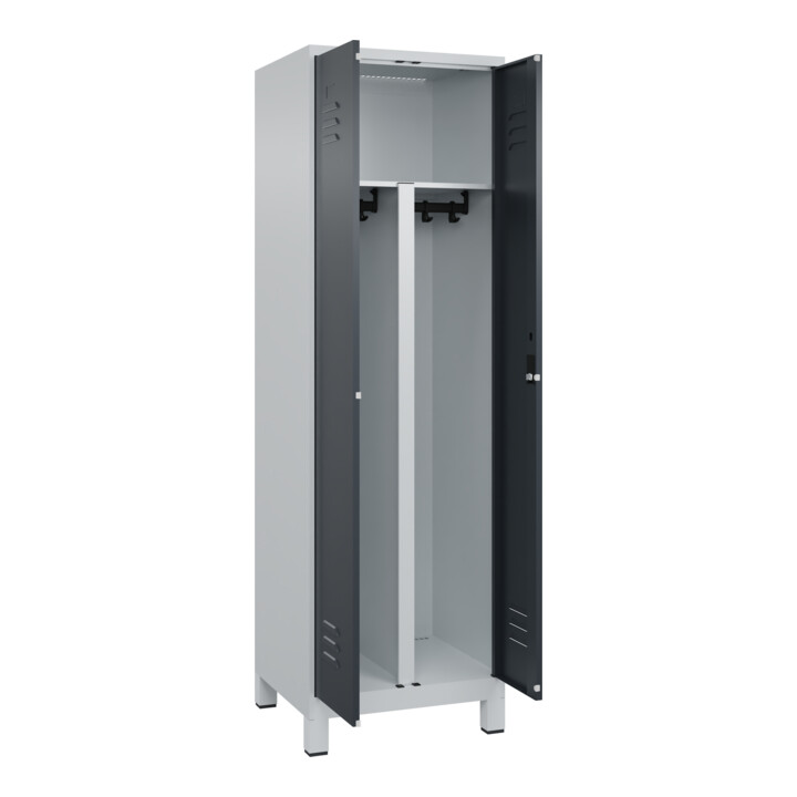 C+P PSA Doppel-Spind Classic PLUS, Füße, 2 Abteile, 1950x600x500mm, 7035/7016 Verschluss Zylinderschloss