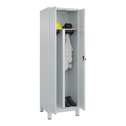 C+P PSA Doppel-Spind Classic PLUS, Füße, 2 Abteile, 1950x600x500mm, 7035/7035 Verschluss Sicherheits-Drehriegel