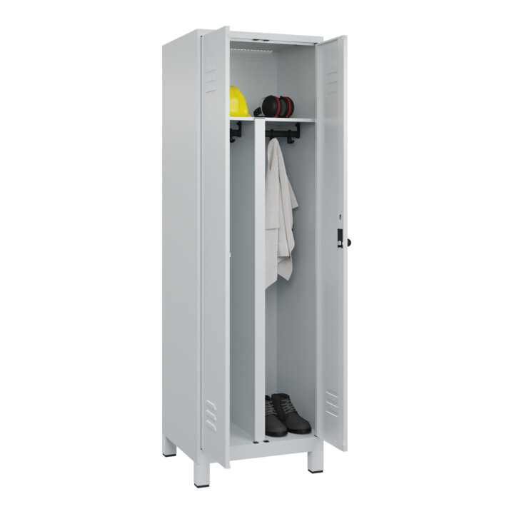 C+P PSA Doppel-Spind Classic PLUS, Füße, 2 Abteile, 1950x600x500mm, 7035/7035 Verschluss Sicherheits-Drehriegel