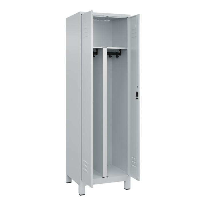 C+P PSA Doppel-Spind Classic PLUS, Füße, 2 Abteile, 1950x600x500mm, 7035/7035 Verschluss Zylinderschloss