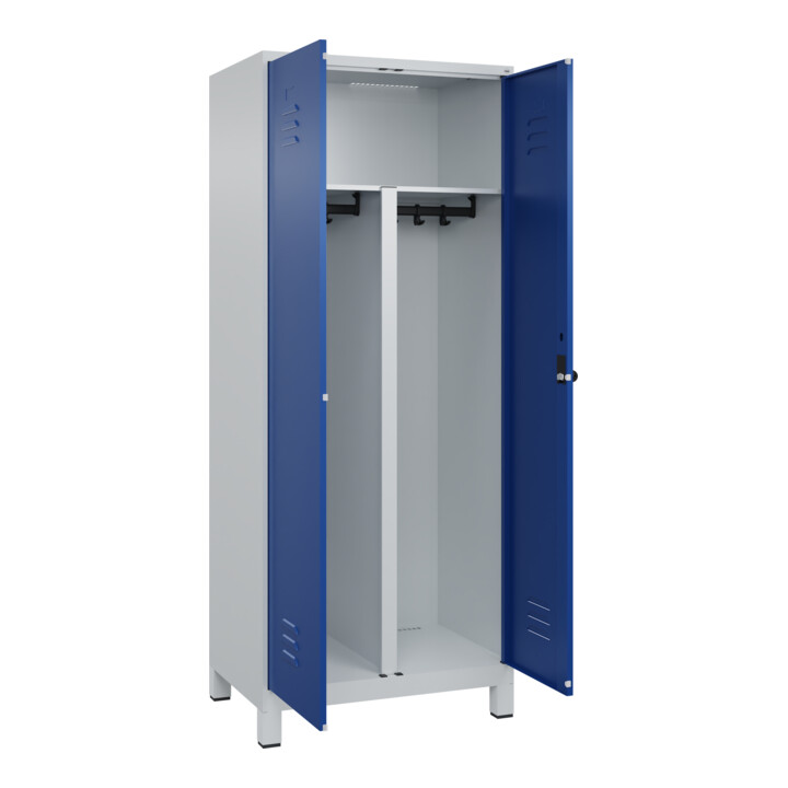C+P PSA Doppel-Spind Classic PLUS, Füße, 2 Abteile, 1950x800x500mm, 7035/5010 Verschluss Sicherheits-Drehriegel