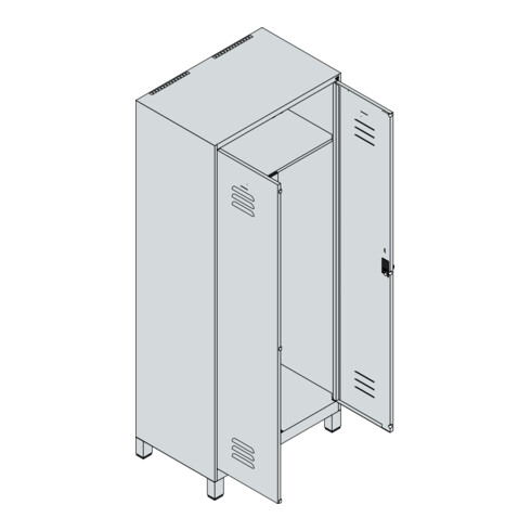 C+P PSA Doppel-Spind Classic PLUS, Füße, 2 Abteile, 1950x800x500mm, 7035/5010 Verschluss Sicherheits-Drehriegel