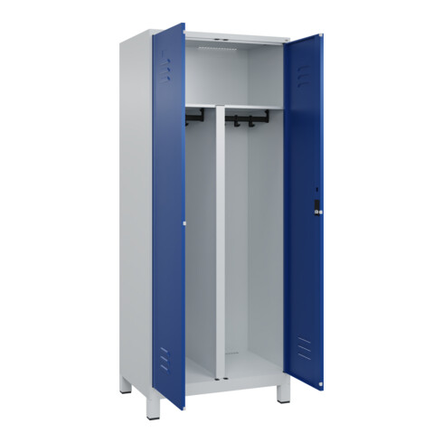 C+P PSA Doppel-Spind Classic PLUS, Füße, 2 Abteile, 1950x800x500mm, 7035/5010 Verschluss Zylinderschloss