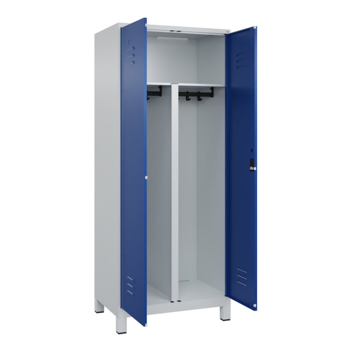 C+P PSA Doppel-Spind Classic PLUS, Füße, 2 Abteile, 1950x800x500mm, 7035/5010 Verschluss Zylinderschloss