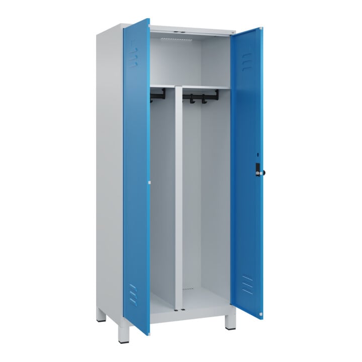 C+P PSA Doppel-Spind Classic PLUS, Füße, 2 Abteile, 1950x800x500mm, 7035/5012 Verschluss Sicherheits-Drehriegel