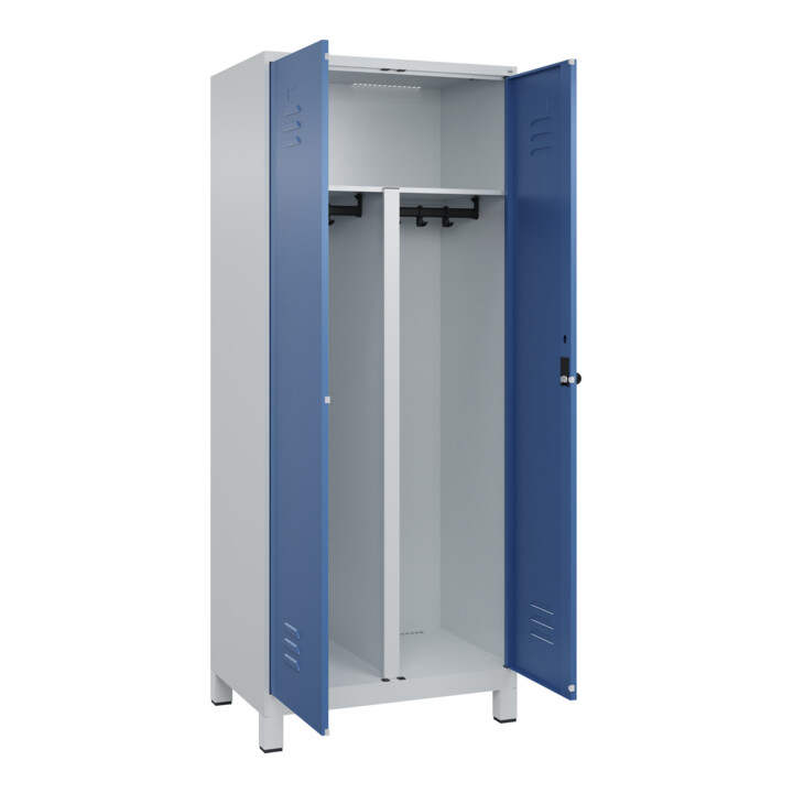 C+P PSA Doppel-Spind Classic PLUS, Füße, 2 Abteile, 1950x800x500mm, 7035/5023 Verschluss Sicherheits-Drehriegel