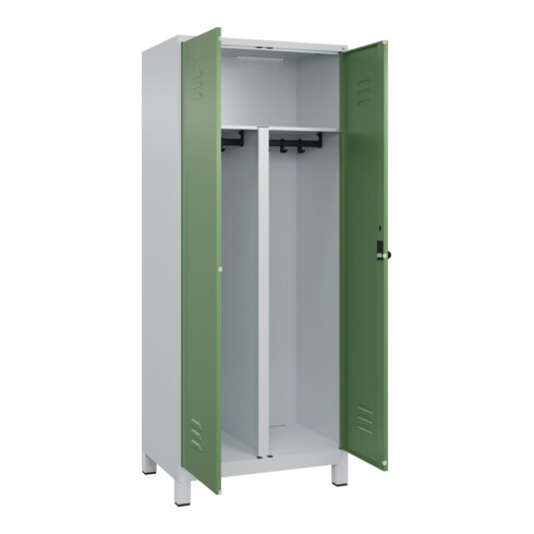 C+P PSA Doppel-Spind Classic PLUS, Füße, 2 Abteile, 1950x800x500mm, 7035/6011 Verschluss Sicherheits-Drehriegel