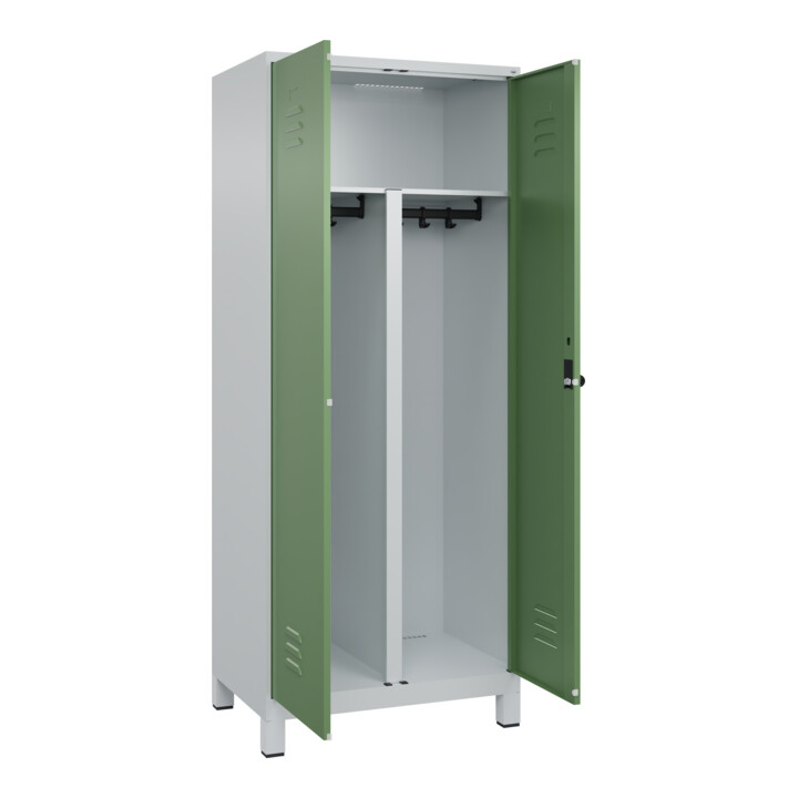 C+P PSA Doppel-Spind Classic PLUS, Füße, 2 Abteile, 1950x800x500mm, 7035/6011 Verschluss Sicherheits-Drehriegel