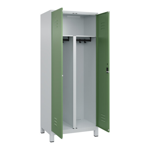 C+P PSA Doppel-Spind Classic PLUS, Füße, 2 Abteile, 1950x800x500mm, 7035/6011 Verschluss Zylinderschloss