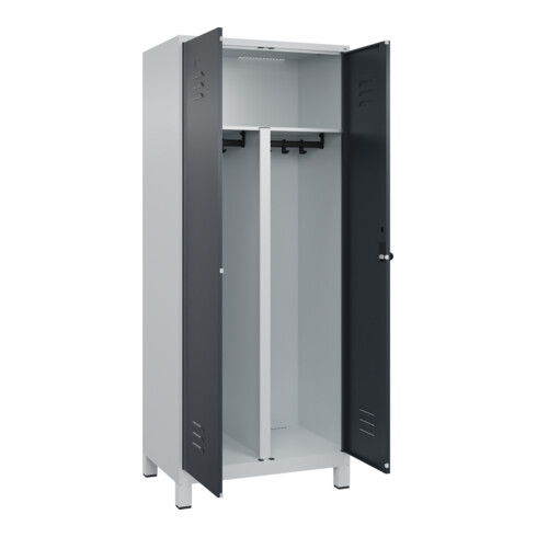 C+P PSA Doppel-Spind Classic PLUS, Füße, 2 Abteile, 1950x800x500mm, 7035/7016 Verschluss Sicherheits-Drehriegel