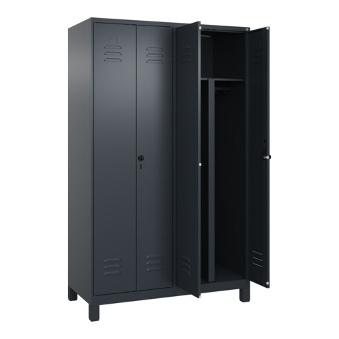 C+P PSA Doppel-Spind Classic PLUS, Füße, 4 Abteile, 1950x1200x500mm, 7016/7016 Verschluss Sicherheits-Drehriegel
