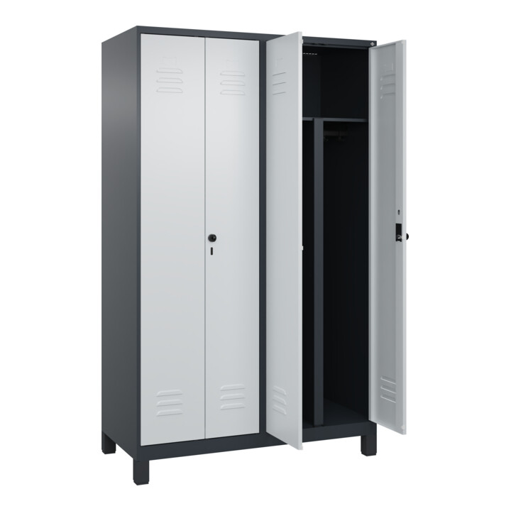 C+P PSA Doppel-Spind Classic PLUS, Füße, 4 Abteile, 1950x1200x500mm, 7016/7035 Verschluss Sicherheits-Drehriegel