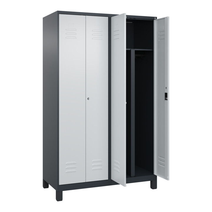 C+P PSA Doppel-Spind Classic PLUS, Füße, 4 Abteile, 1950x1200x500mm, 7016/7035 Verschluss Zylinderschloss