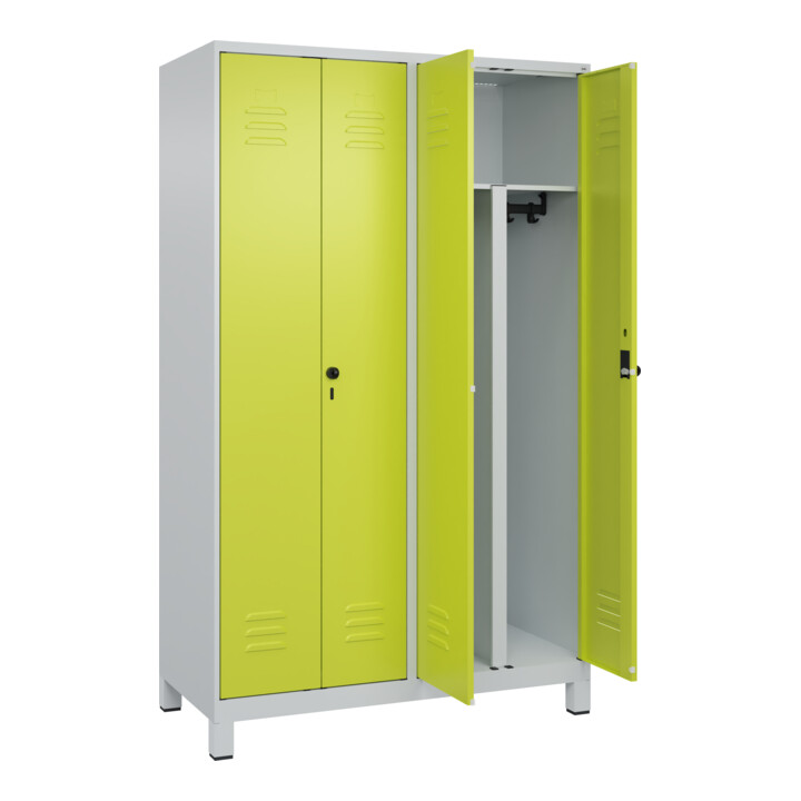 C+P PSA Doppel-Spind Classic PLUS, Füße, 4 Abteile, 1950x1200x500mm, 7035/0024 Verschluss Sicherheits-Drehriegel