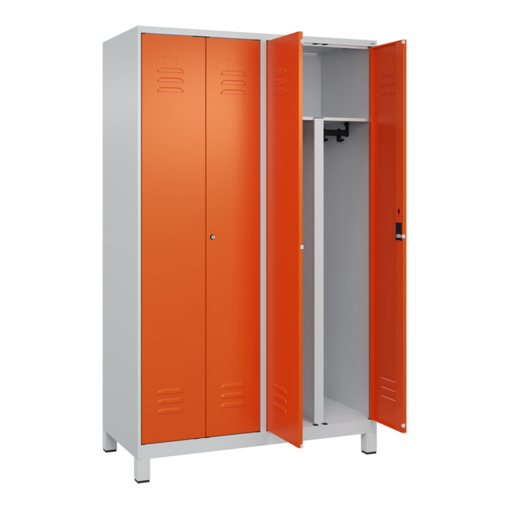 C+P PSA Doppel-Spind Classic PLUS, Füße, 4 Abteile, 1950x1200x500mm, 7035/2004 Verschluss Zylinderschloss