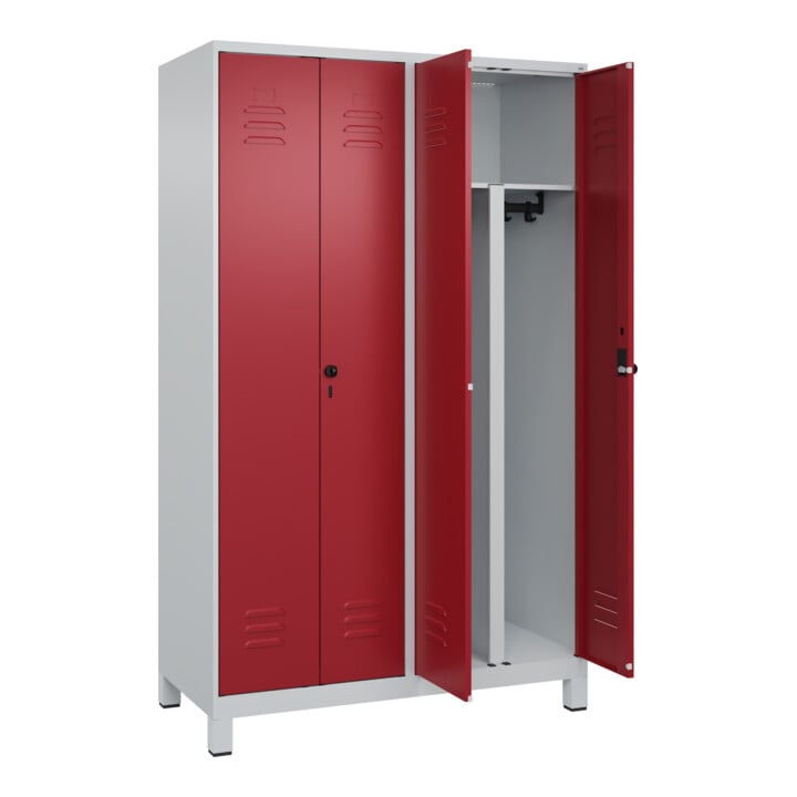 C+P PSA Doppel-Spind Classic PLUS, Füße, 4 Abteile, 1950x1200x500mm, 7035/3003 Verschluss Sicherheits-Drehriegel