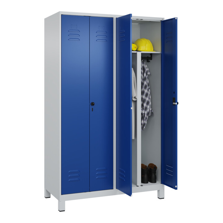 C+P PSA Doppel-Spind Classic PLUS, Füße, 4 Abteile, 1950x1200x500mm, 7035/5010 Verschluss Sicherheits-Drehriegel