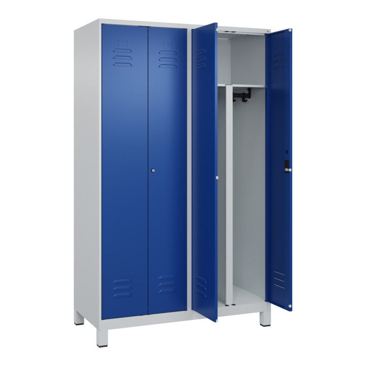C+P PSA Doppel-Spind Classic PLUS, Füße, 4 Abteile, 1950x1200x500mm, 7035/5010 Verschluss Zylinderschloss