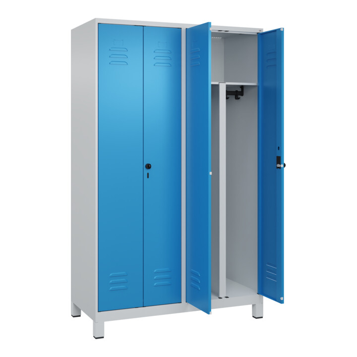 C+P PSA Doppel-Spind Classic PLUS, Füße, 4 Abteile, 1950x1200x500mm, 7035/5012 Verschluss Sicherheits-Drehriegel