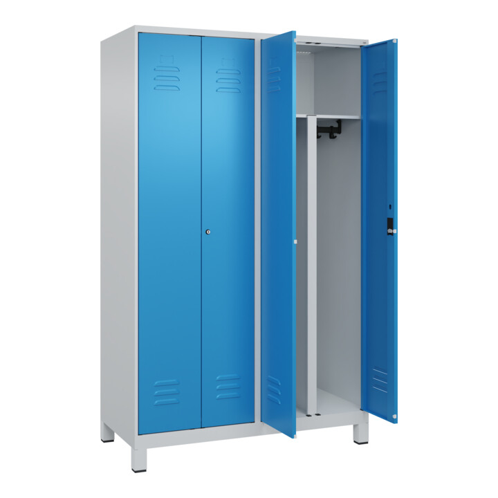 C+P PSA Doppel-Spind Classic PLUS, Füße, 4 Abteile, 1950x1200x500mm, 7035/5012 Verschluss Zylinderschloss