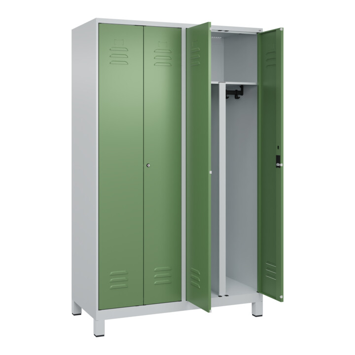 C+P PSA Doppel-Spind Classic PLUS, Füße, 4 Abteile, 1950x1200x500mm, 7035/6011 Verschluss Zylinderschloss